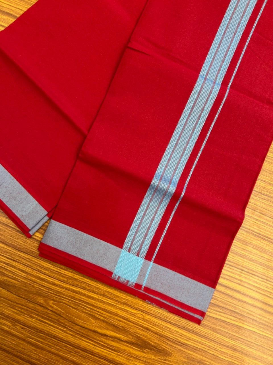 19% Discount!!! Kaitharikada - Single Kaily / Lungi - 1.25 inch Light Blue Pattern striped kara with Dark Maroon colour body  (2 meter / 4 muzham) - 54 KK8035 GAN