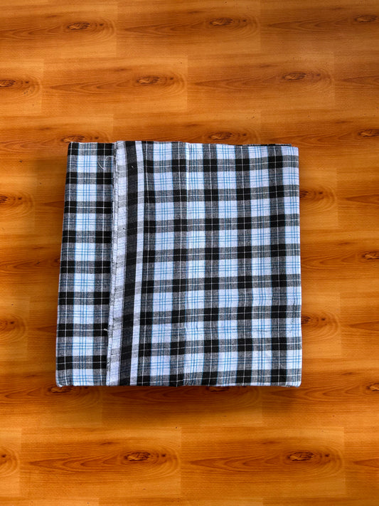 Premium Kathar Type Mund Pure cotton 40s - Kaitharikada Pulimood - Single Kaily / Lungi - 0.5 inch white Border with Light Blue & Ash Black Check body (2 meter / 4 muzham) - 1 KK8090 MUT