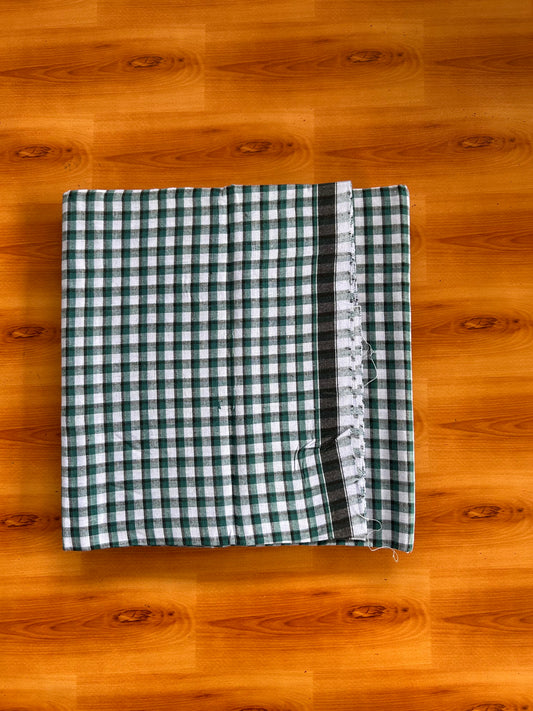 Premium Kathar Type Mund Pure cotton 40s - Kaitharikada Pulimood - Single Kaily / Lungi - 1 inch Black & White Border with White & Green Check body (2 meter / 4 muzham) - 2 KK8090 MUT
