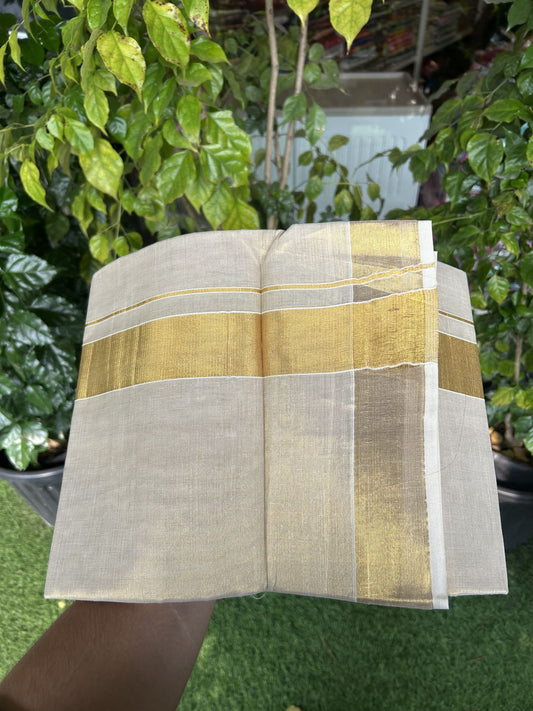 20% Discount! KaithariKada Balaramapuram 100% Cotton 100x80 - Gold Kasav Tissue Double Dhoti/Mund 1.75 inch gold kara 3.90m (8 muzham)- 10 KK5313 PMC
