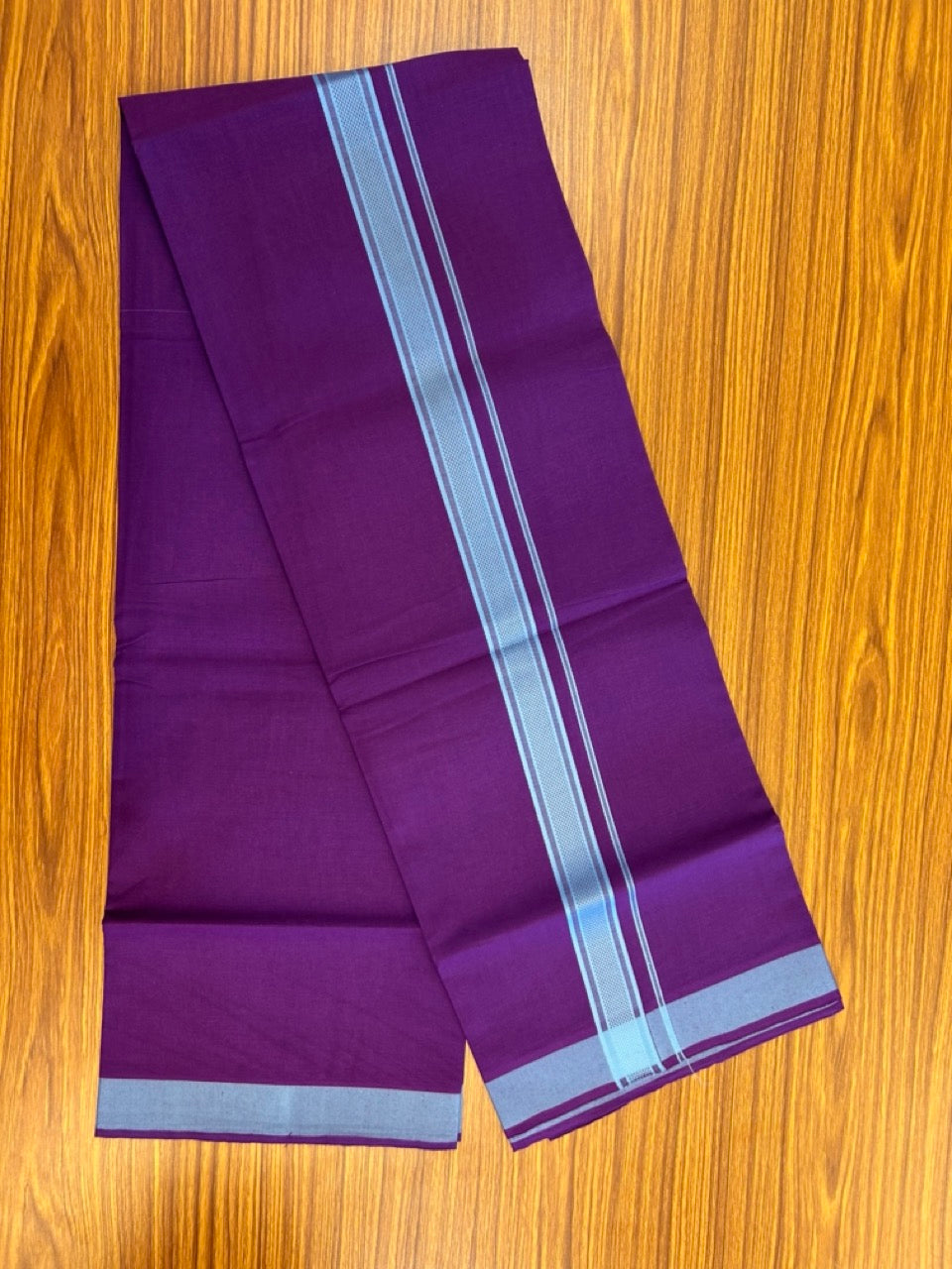 19% Discount!!! Kaitharikada - Single Kaily / Lungi - 1.25 inch Light Blue Pattern striped kara with Deep Violet colour body  (2 meter / 4 muzham) - 46 KK8035 GAN