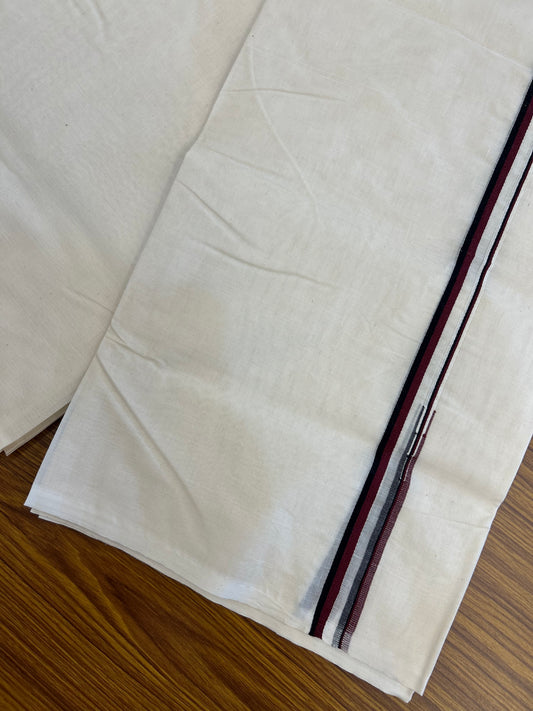 DMK Veshti - 20% Discount ! KaithariKada 100% Cotton off white Double - (Unbleached) Mundu/Dhoti - 100X100 - 0.25 Inch Puliyilakkara Black & Maroon chutty - 30 KK5371 ASH