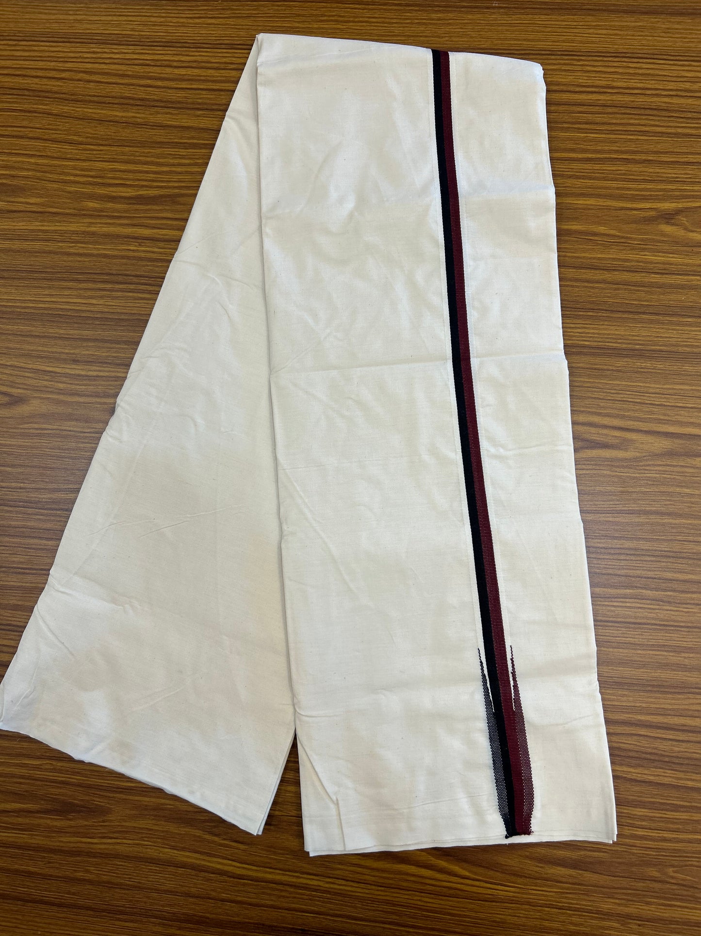 Dmk Veshti - 20% Discount !! KaithariKada Balaramapuram 100% Cotton Single Off White - (Unbleached) Mundu/Dhoti- Twisted 100s Thread - 1 inch Puliyilakkara Maroon & Black Chutty Kara (2 meter / 4 muzham) - 32 KK5373 ASH