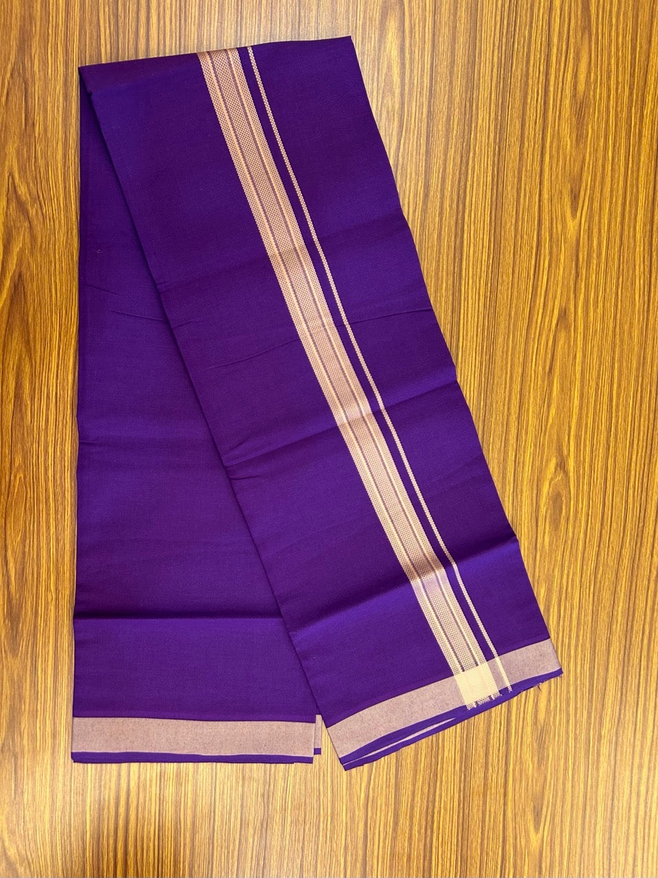 19% Discount!!! Kaitharikada - Single Kaily / Lungi - 1.25 inch Sand Brown Pattern striped kara with Deep Violet colour body  (2 meter / 4 muzham) - 47 KK8035 GAN