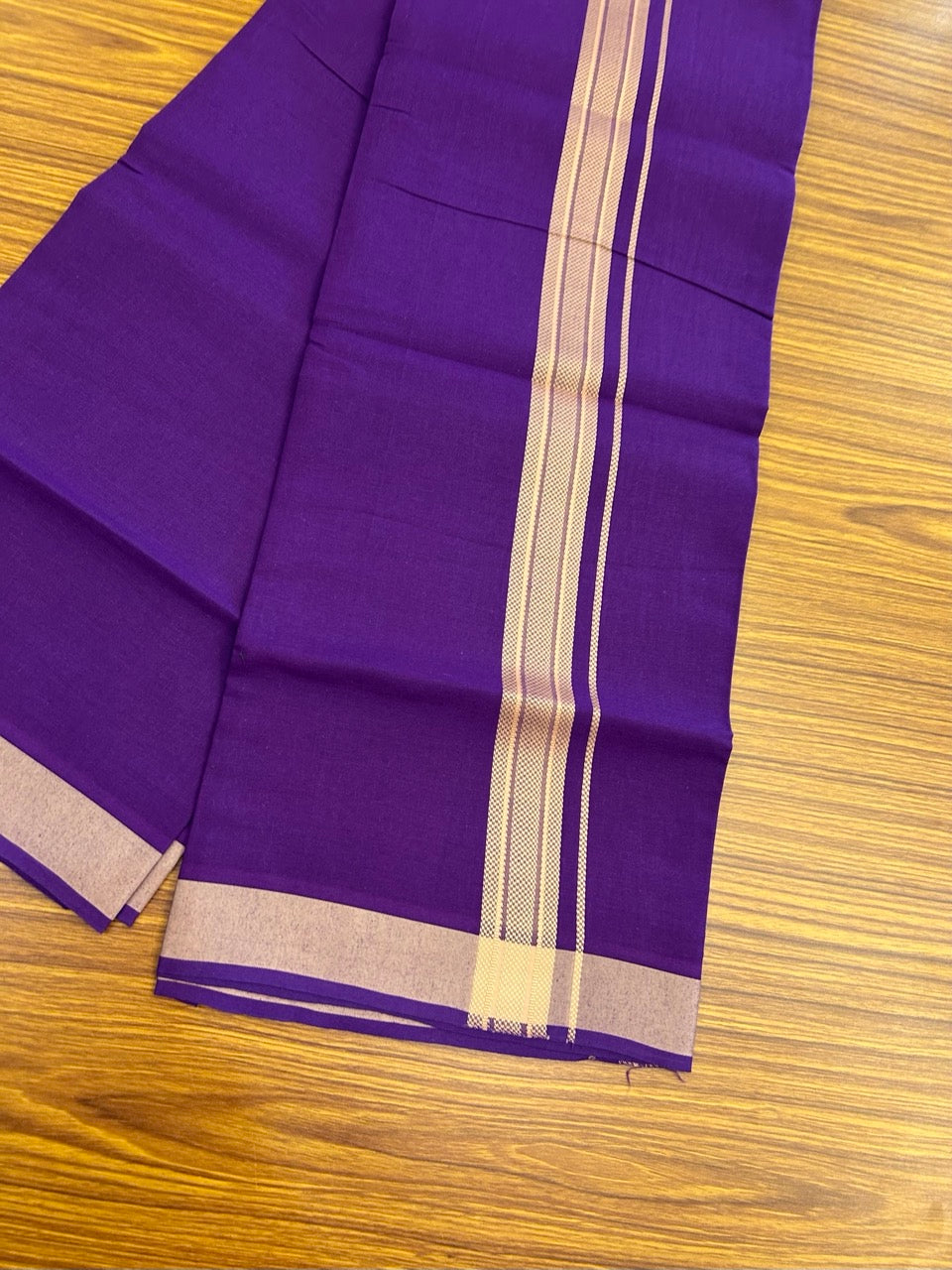 19% Discount!!! Kaitharikada - Single Kaily / Lungi - 1.25 inch Sand Brown Pattern striped kara with Deep Violet colour body  (2 meter / 4 muzham) - 47 KK8035 GAN
