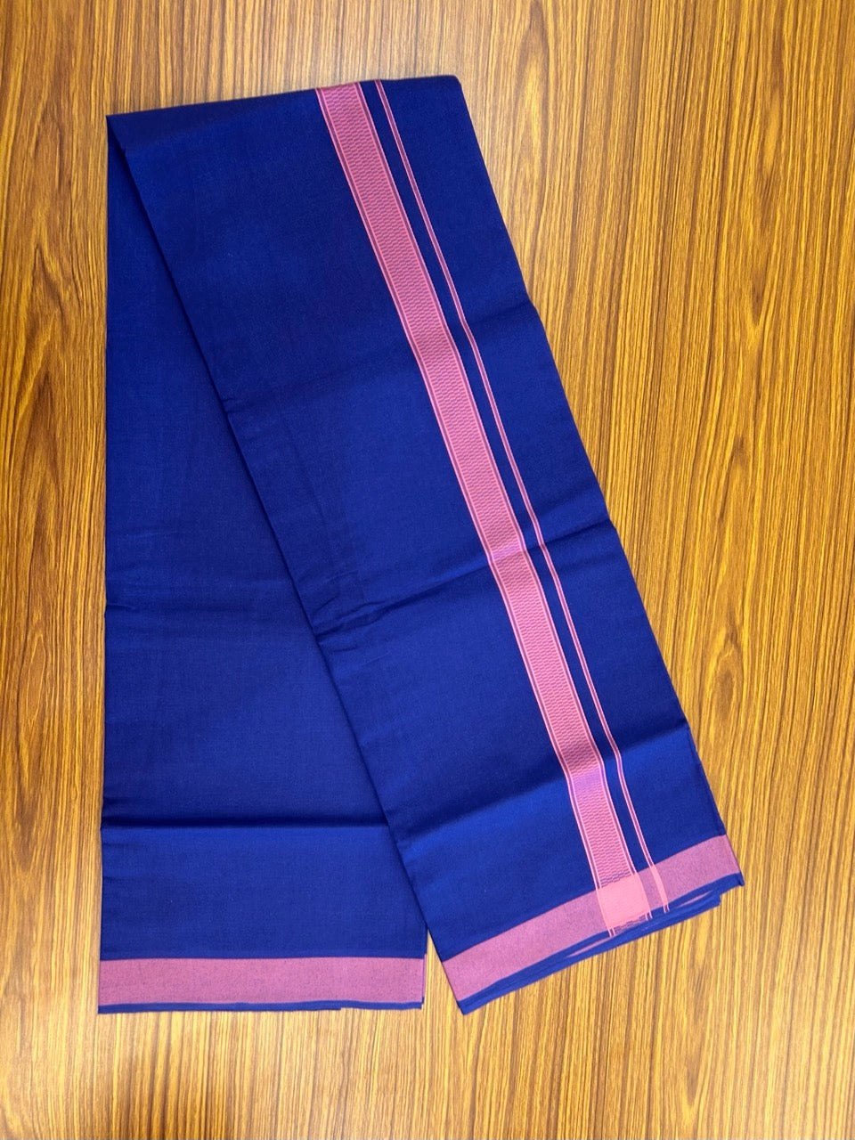 19% Discount!!! Kaitharikada - Single Kaily / Lungi - 1.25 inch Pink Pattern striped kara with Dark royal Blue colour body  (2 meter / 4 muzham) - 49 KK8035 GAN