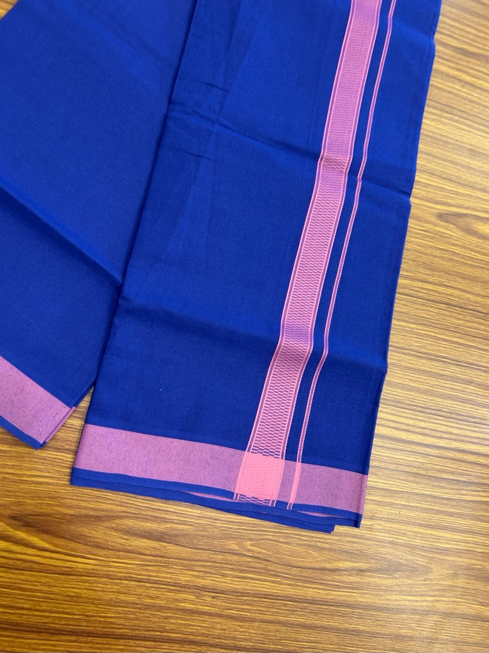 19% Discount!!! Kaitharikada - Single Kaily / Lungi - 1.25 inch Pink Pattern striped kara with Dark royal Blue colour body  (2 meter / 4 muzham) - 49 KK8035 GAN