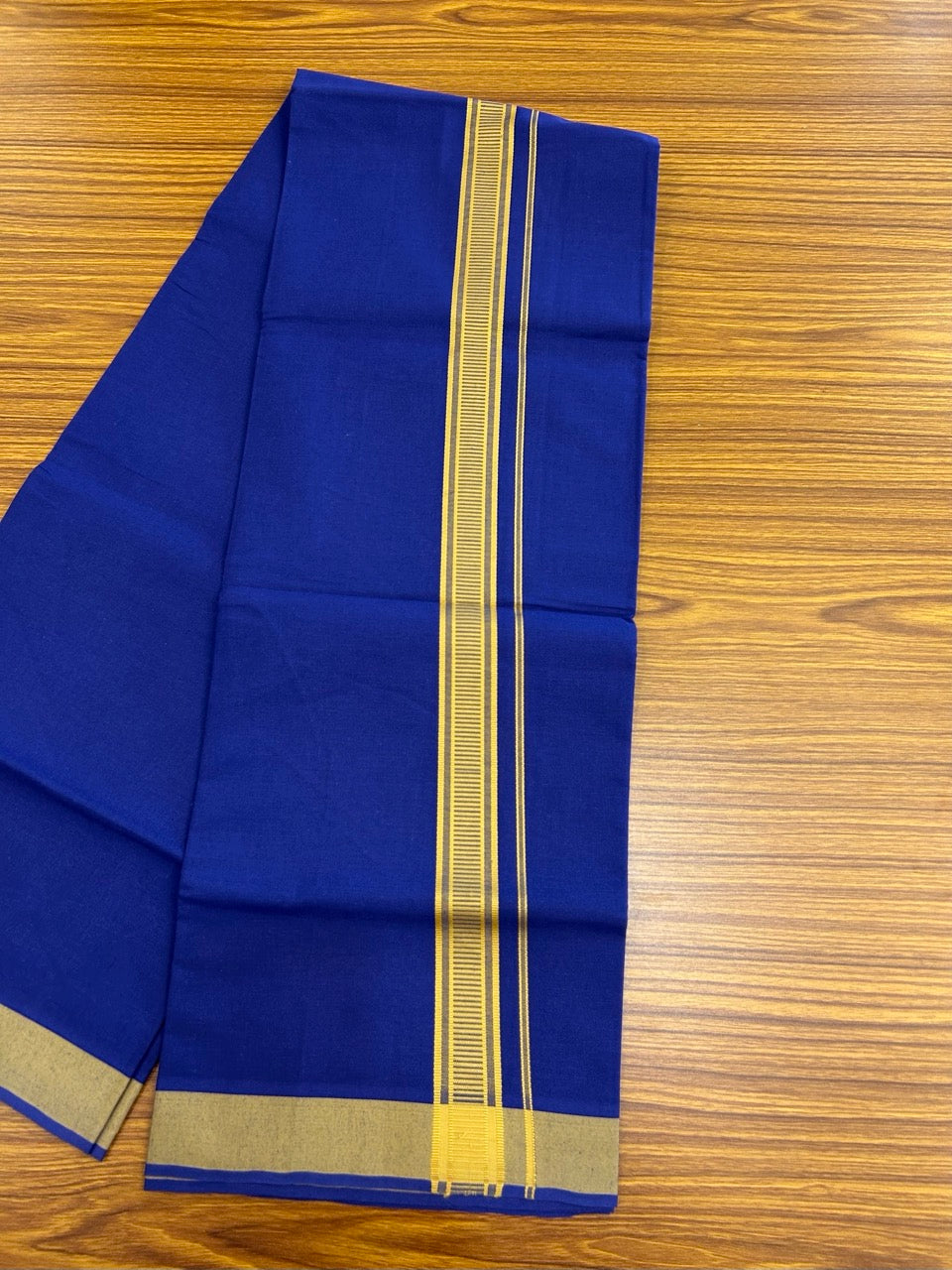 19% Discount!!! Kaitharikada - Single Kaily / Lungi - 1.25 inch Old Gold yellow Pattern striped kara with Dark royal Blue colour body  (2 meter / 4 muzham) - 50 KK8035 GAN