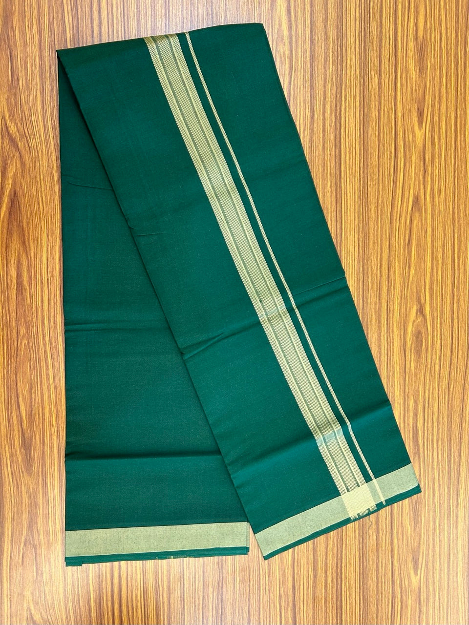 19% Discount!!! Kaitharikada - Single Kaily / Lungi - 1.25 inch Sand Brown Pattern striped kara with Bottle Green colour body  (2 meter / 4 muzham) - 42 KK8035 GAN