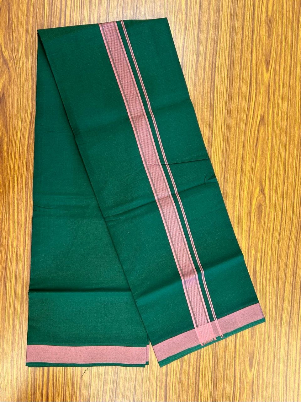 19% Discount!!! Kaitharikada - Single Kaily / Lungi - 1.25 inch Onion Pink Pattern striped kara with Bottle Green colour body  (2 meter / 4 muzham) - 45 KK8035 GAN
