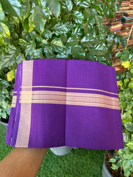 19% Discount!!! Kaitharikada - Single Kaily / Lungi - 1.25 inch Sand Brown Pattern striped kara with Deep Violet colour body  (2 meter / 4 muzham) - 47 KK8035 GAN