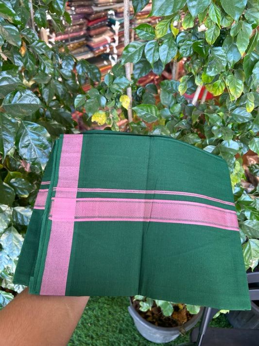 19% Discount!!! Kaitharikada - Single Kaily / Lungi - 1.25 inch Onion Pink Pattern striped kara with Bottle Green colour body  (2 meter / 4 muzham) - 45 KK8035 GAN
