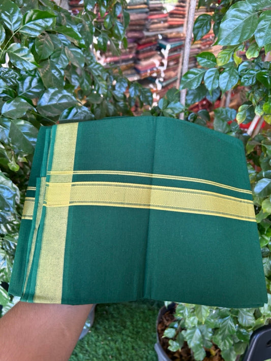 19% Discount!!! Kaitharikada - Single Kaily / Lungi - 1.25 inch Old Gold yellow Pattern striped kara with Bottle Green colour body  (2 meter / 4 muzham) - 41 KK8035 GAN