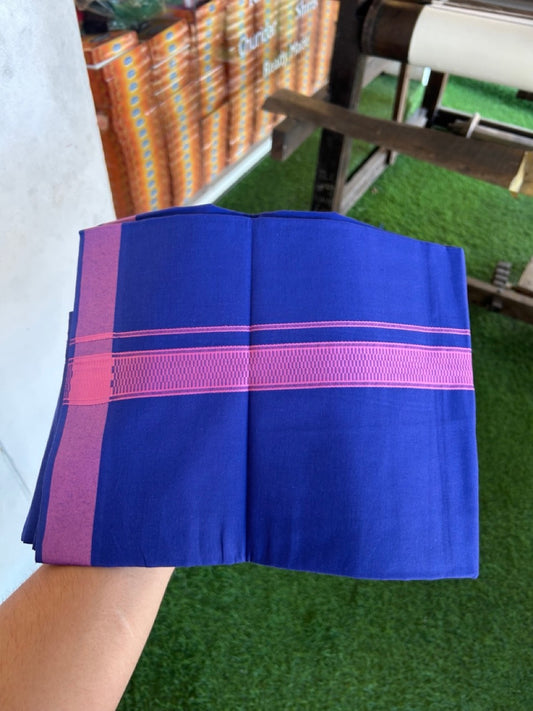 19% Discount!!! Kaitharikada - Single Kaily / Lungi - 1.25 inch Pink Pattern striped kara with Dark royal Blue colour body  (2 meter / 4 muzham) - 49 KK8035 GAN