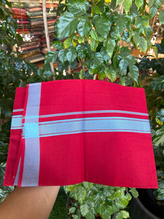 19% Discount!!! Kaitharikada - Single Kaily / Lungi - 1.25 inch Light Blue Pattern striped kara with Dark Maroon colour body  (2 meter / 4 muzham) - 53 KK8035 GAN