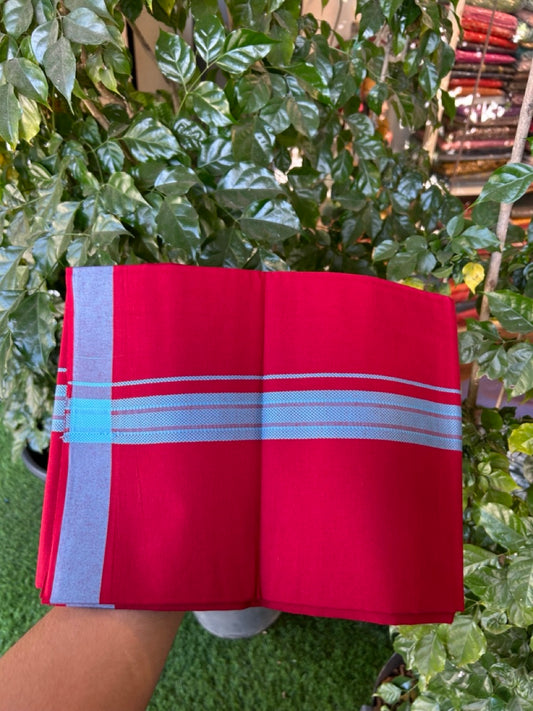 19% Discount!!! Kaitharikada - Single Kaily / Lungi - 1.25 inch Light Blue Pattern striped kara with Dark Maroon colour body  (2 meter / 4 muzham) - 54 KK8035 GAN
