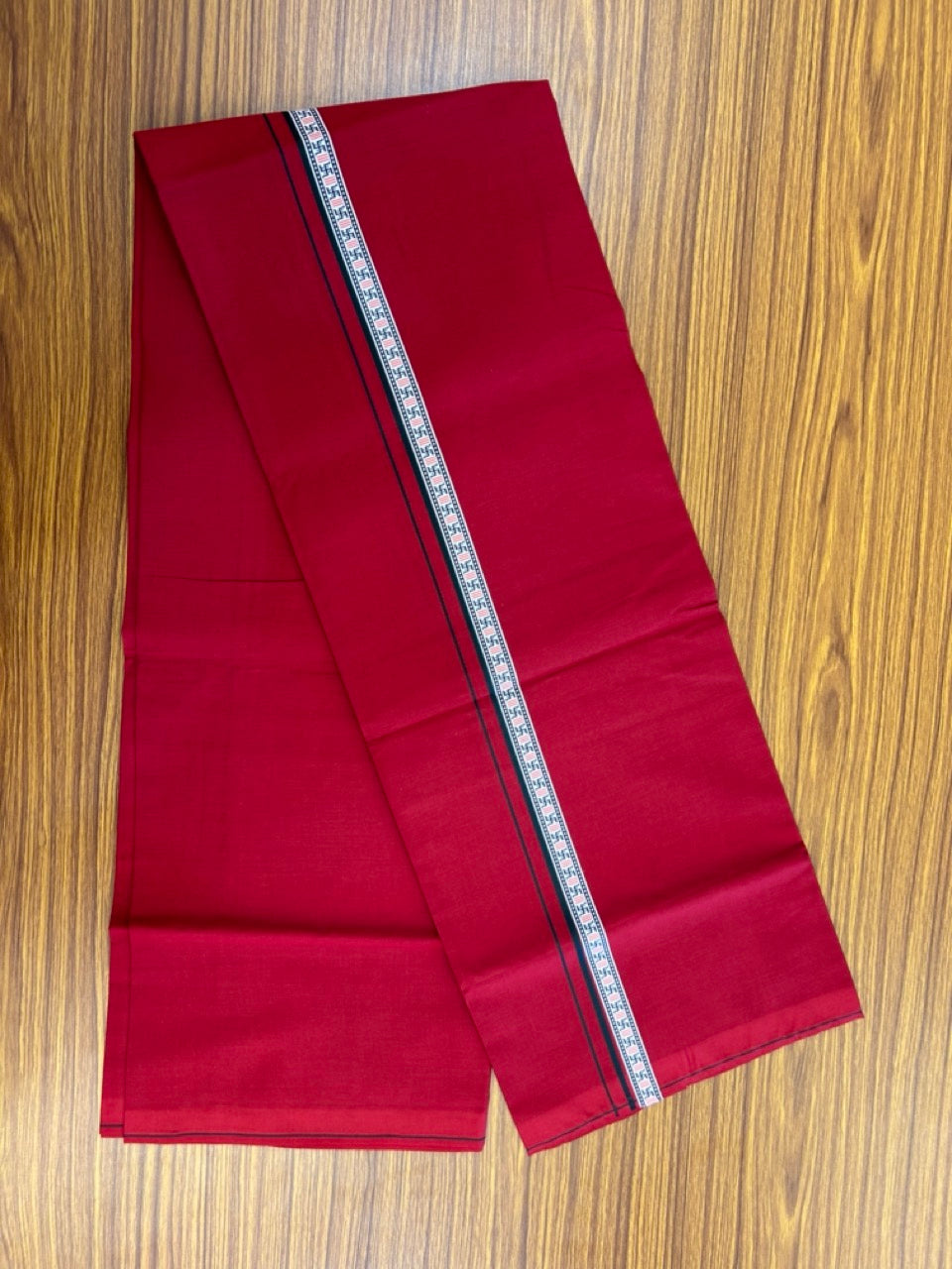 39% Discount! Kaitharikada - Pure Cotton - Single Kaily / Lungi - 0.75 inch Dark Green & Multi colour Pattern Printed kara with Maroon colour body (2 meter / 4 muzham) - 38 KK8035 GAN