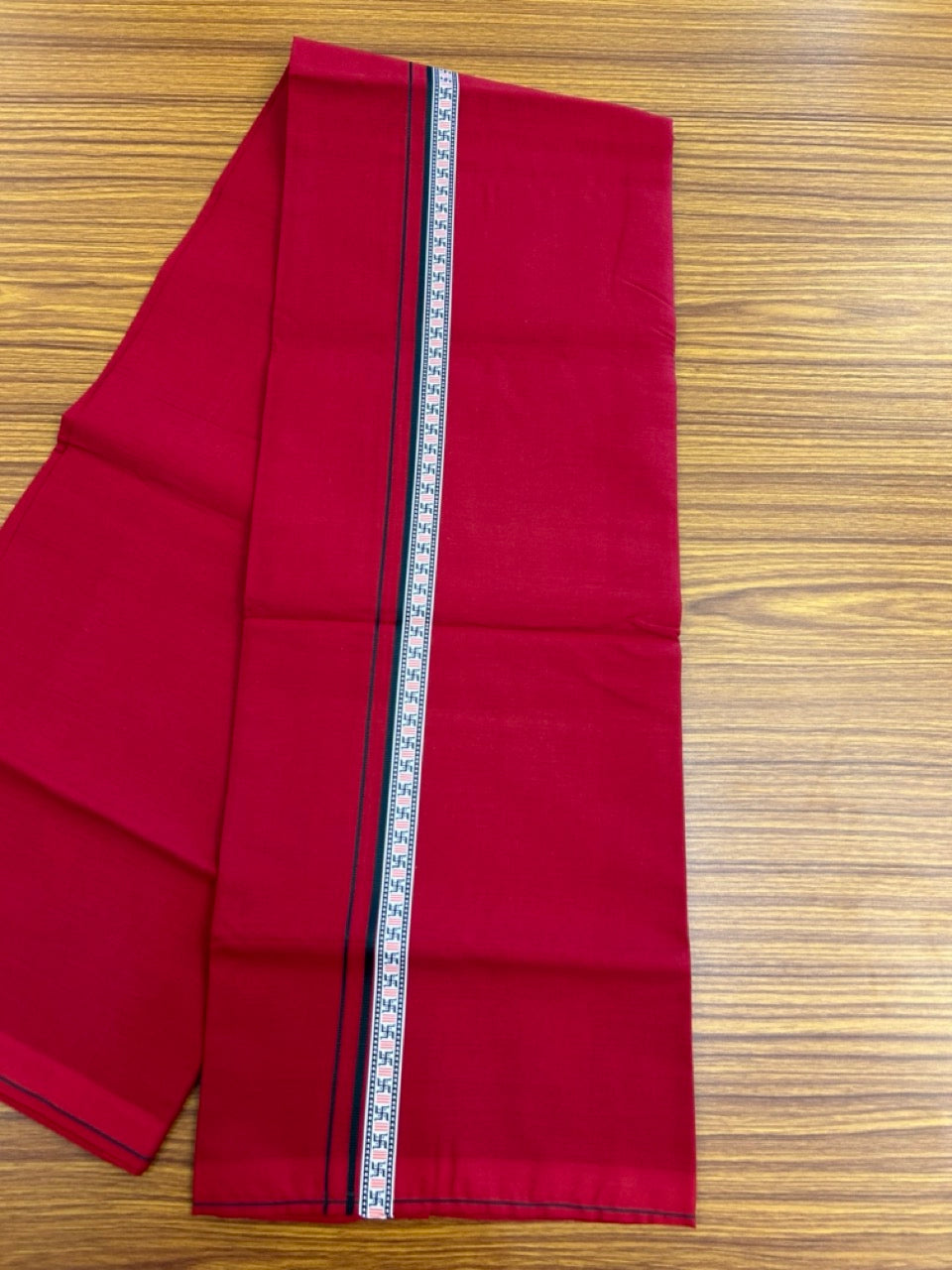 39% Discount! Kaitharikada - Pure Cotton - Single Kaily / Lungi - 0.75 inch Dark Green & Multi colour Pattern Printed kara with Maroon colour body (2 meter / 4 muzham) - 38 KK8035 GAN