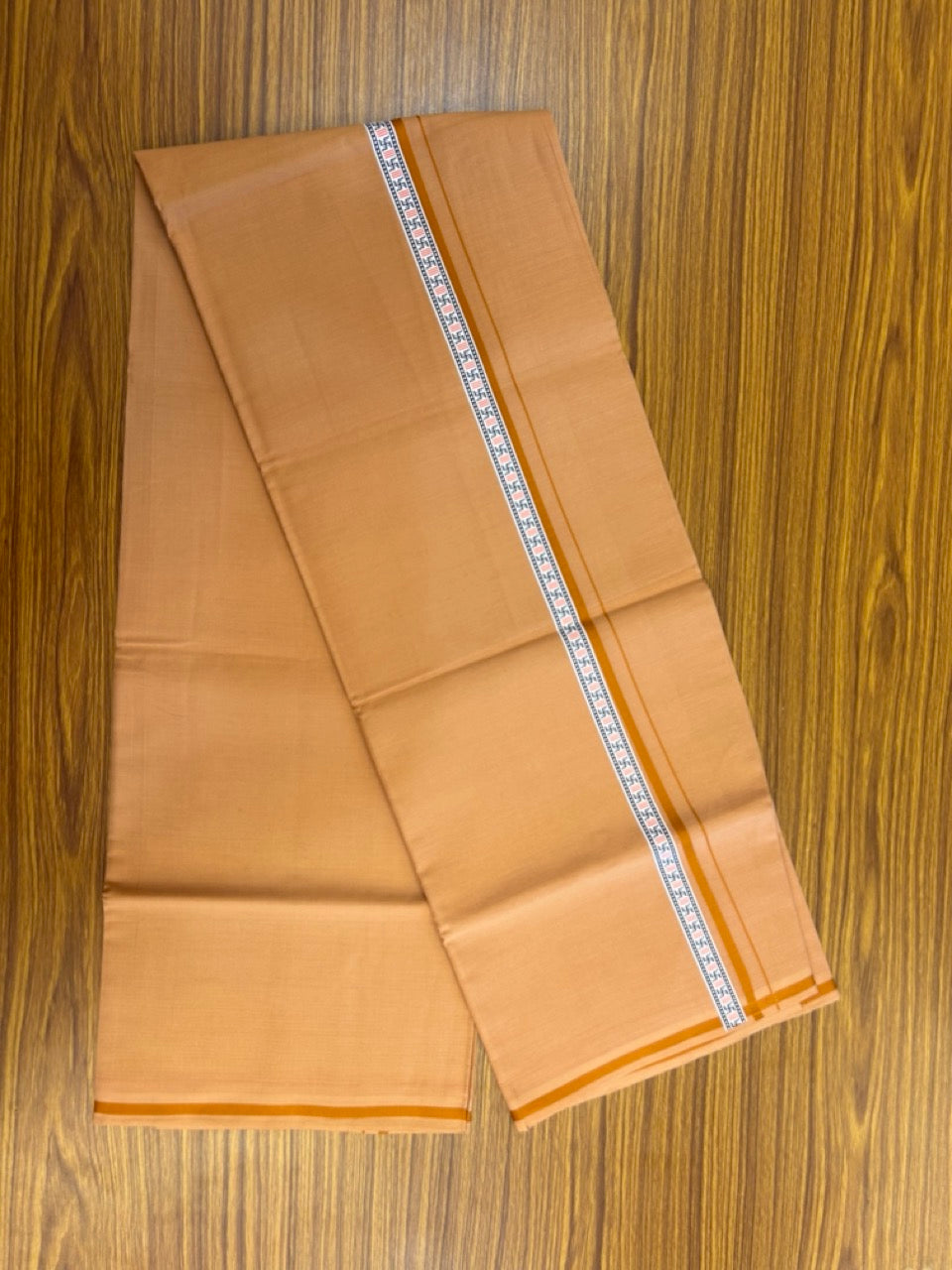 39% Discount! Kaitharikada - Pure Cotton - Single Kaily / Lungi - 0.75 inch Orange & Multi colour Pattern Printed kara with Light kavi colour body (2 meter / 4 muzham) - 34 KK8035 GAN