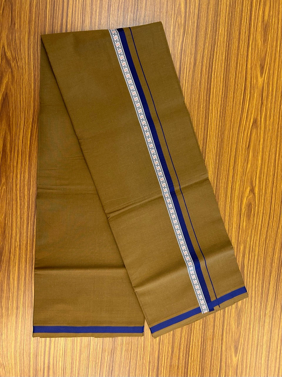 39% Discount!!! Kaitharikada - Pure Cotton - Single Kaily / Lungi - 1 inch Indigo Blue & Multi colour Pattern Printed kara with Bronze Olive Green colour body (2 meter / 4 muzham) - 18 KK8035 GAN