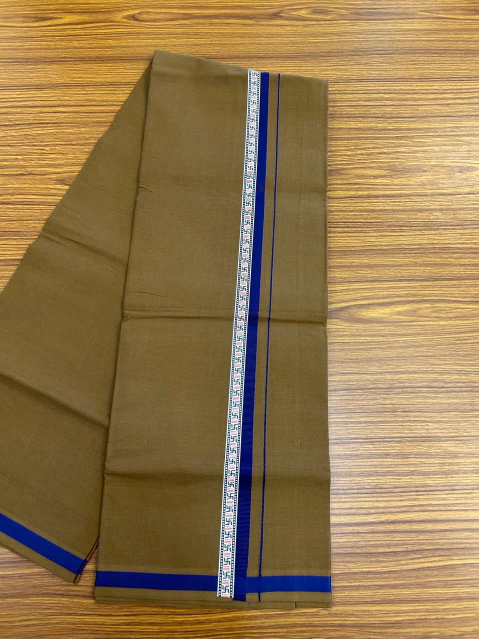 39% Discount!!! Kaitharikada - Pure Cotton - Single Kaily / Lungi - 1 inch Indigo Blue & Multi colour Pattern Printed kara with Bronze Olive Green colour body (2 meter / 4 muzham) - 18 KK8035 GAN