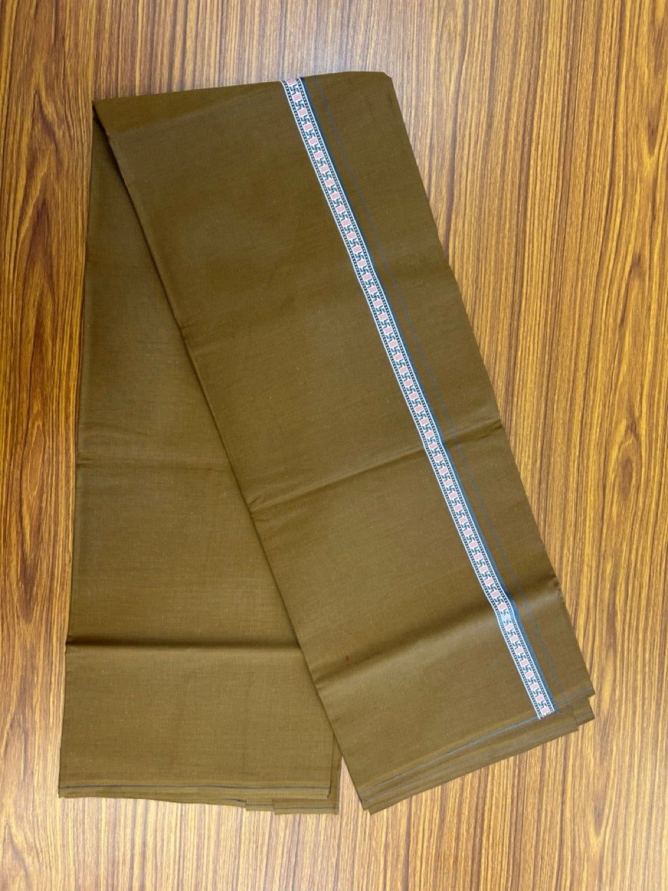 39% Discount! Kaitharikada - Pure Cotton - Single Kaily / Lungi - 1 inch Ash grey & Multi colour Pattern Printed kara with Bronze Olive Green colour body (2 meter / 4 muzham) - 21 KK8035 GAN