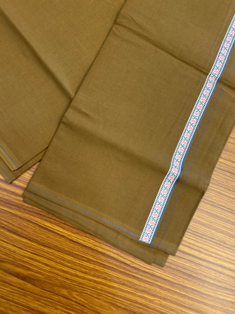 39% Discount! Kaitharikada - Pure Cotton - Single Kaily / Lungi - 1 inch Ash grey & Multi colour Pattern Printed kara with Bronze Olive Green colour body (2 meter / 4 muzham) - 21 KK8035 GAN