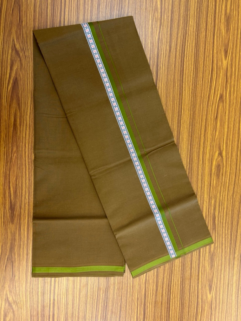 39% Discount!!! Kaitharikada - Pure Cotton - Single Kaily / Lungi - 1 inch Light green & Multi colour Pattern Printed kara with Bronze Olive Green colour body (2 meter / 4 muzham) - 20 KK8035 GAN