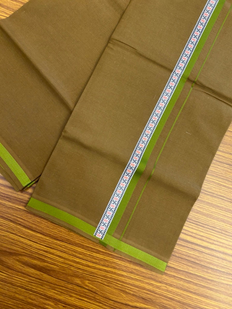 39% Discount!!! Kaitharikada - Pure Cotton - Single Kaily / Lungi - 1 inch Light green & Multi colour Pattern Printed kara with Bronze Olive Green colour body (2 meter / 4 muzham) - 20 KK8035 GAN