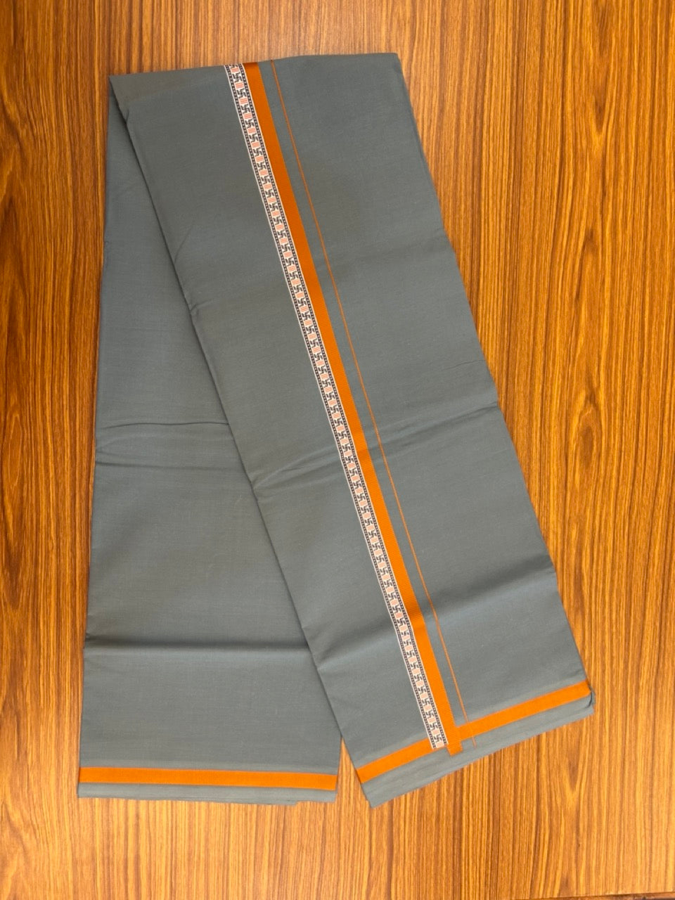 39% Discount! Kaitharikada - Pure Cotton - Single Kaily / Lungi - 1 inch  Burnt Orange & Multi colour Pattern Printed kara with Blue Grey colour body (2 meter / 4 muzham) - 29 KK8035 GAN