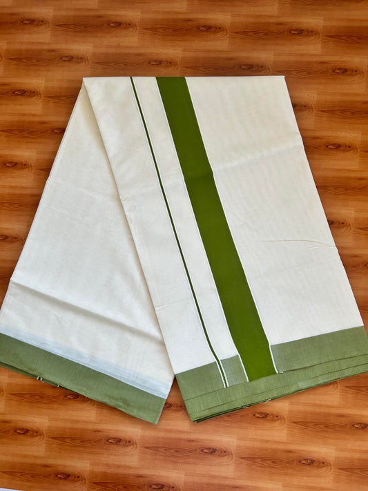 25% Discount! Kaitharikada Kerala Traditional Saree Off white- Mixed Cotton Saree - 2 Inch  Pallu - Army Green Kara - 41 KK7000 PMC