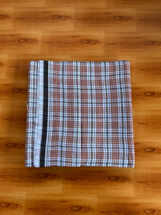 Premium Kathar Type Mund Pure cotton 40s - Kaitharikada Pulimood - Single Kaily / Lungi - 1 inch Black & White Border with White & Brown Check body (2 meter / 4 muzham) - 8 KK8090 MUT