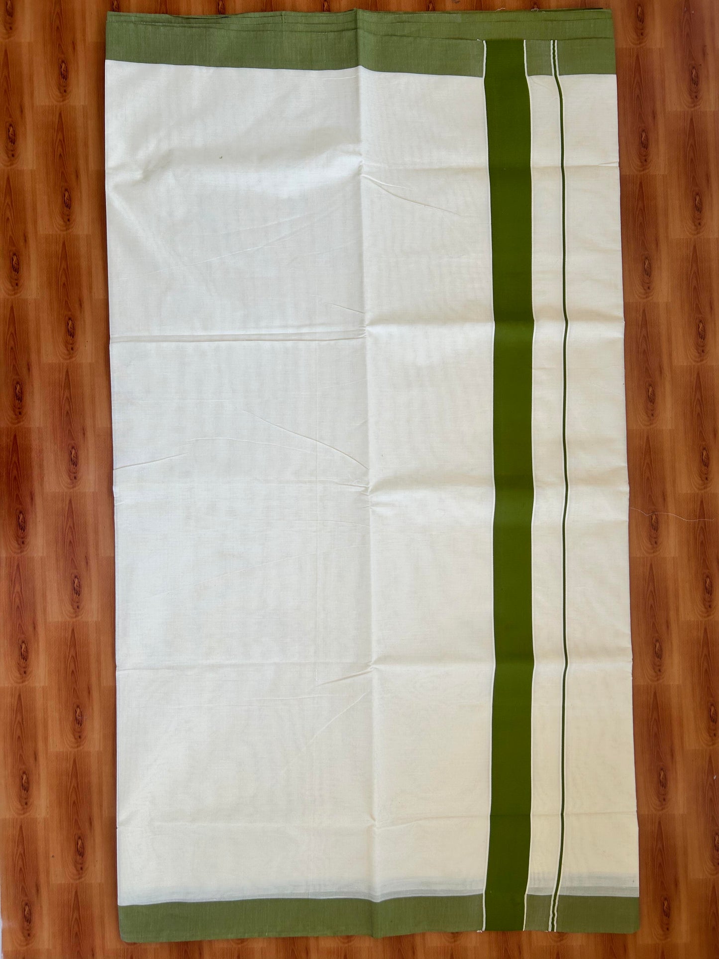 25% Discount! Kaitharikada Kerala Traditional Saree Off white- Mixed Cotton Saree - 2 Inch  Pallu - Army Green Kara - 41 KK7000 PMC