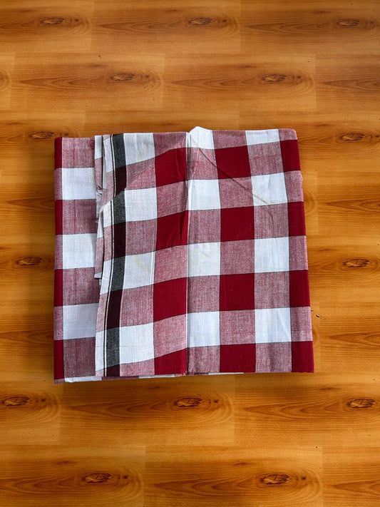Premium Kathar Type Mund Pure cotton 40s - Kaitharikada Pulimood - Single Kaily / Lungi - 1 inch Black & White Border with White & Red Check body (2 meter / 4 muzham) - 9 KK8090 MUT