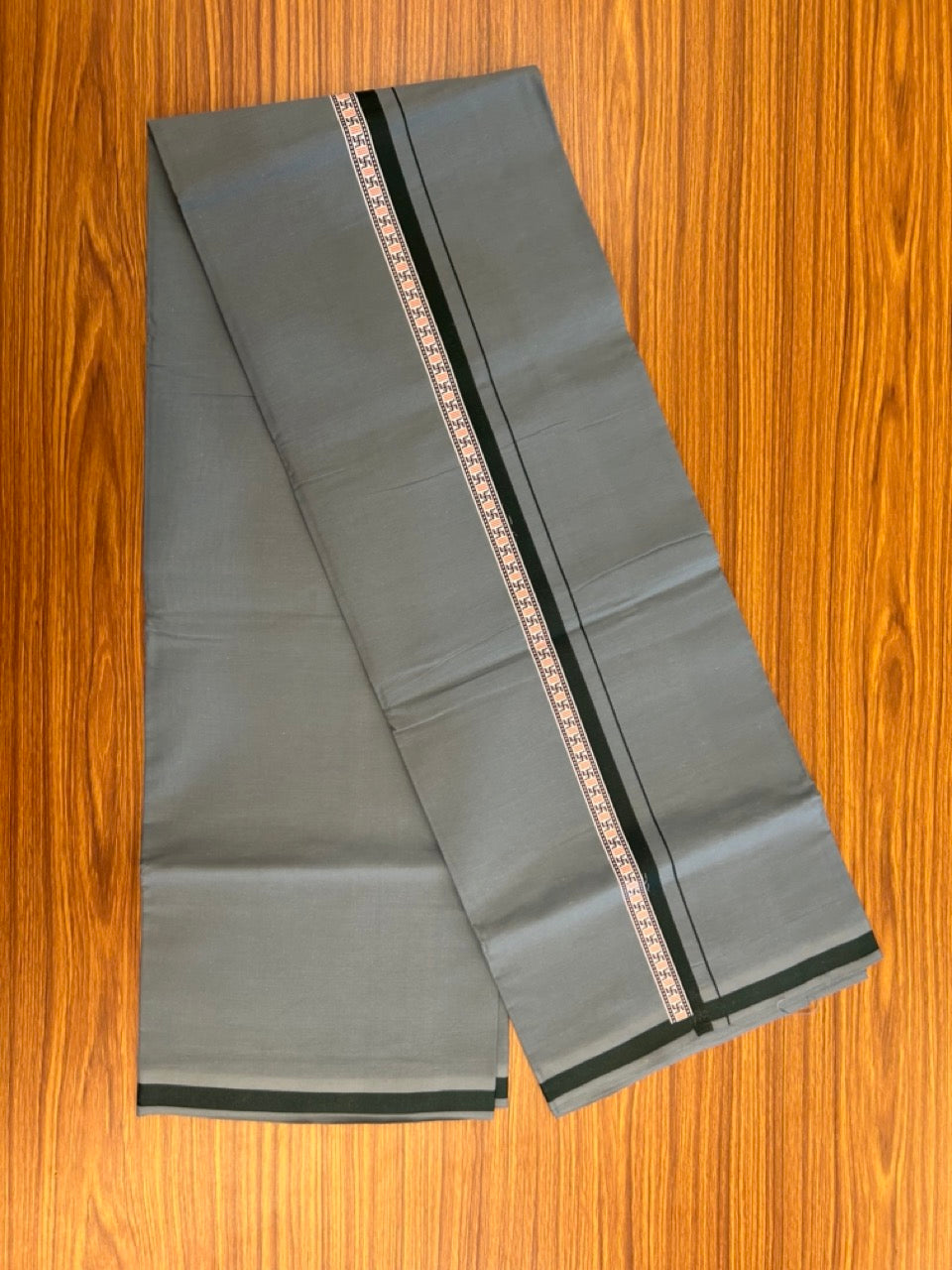 39% Discount! Kaitharikada - Pure Cotton - Single Kaily / Lungi - 1 inch Dark Green & Multi colour Pattern Printed kara with Blue Grey colour body (2 meter / 4 muzham) - 27 KK8035 GAN