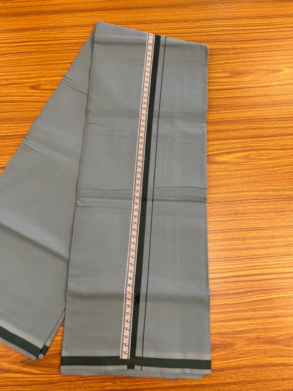 39% Discount! Kaitharikada - Pure Cotton - Single Kaily / Lungi - 1 inch Dark Green & Multi colour Pattern Printed kara with Blue Grey colour body (2 meter / 4 muzham) - 27 KK8035 GAN