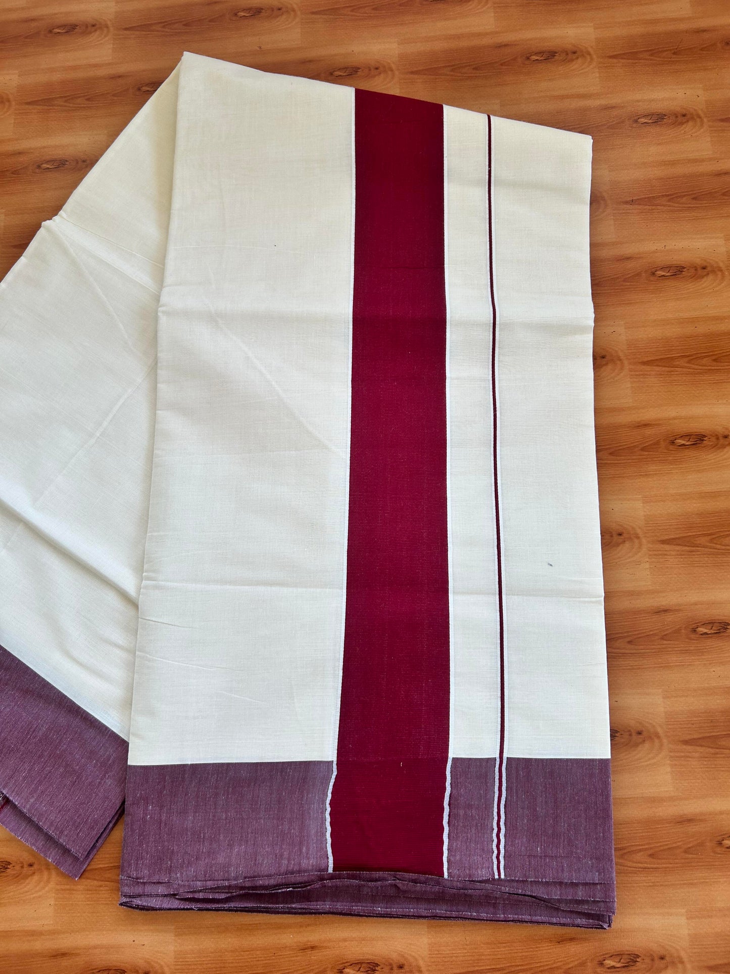 25% Discount! Kaitharikada Kerala Traditional Saree Off white- Mixed Cotton Saree - 3 Inch  Pallu - Maroon Kara - 45 KK7000 PMC
