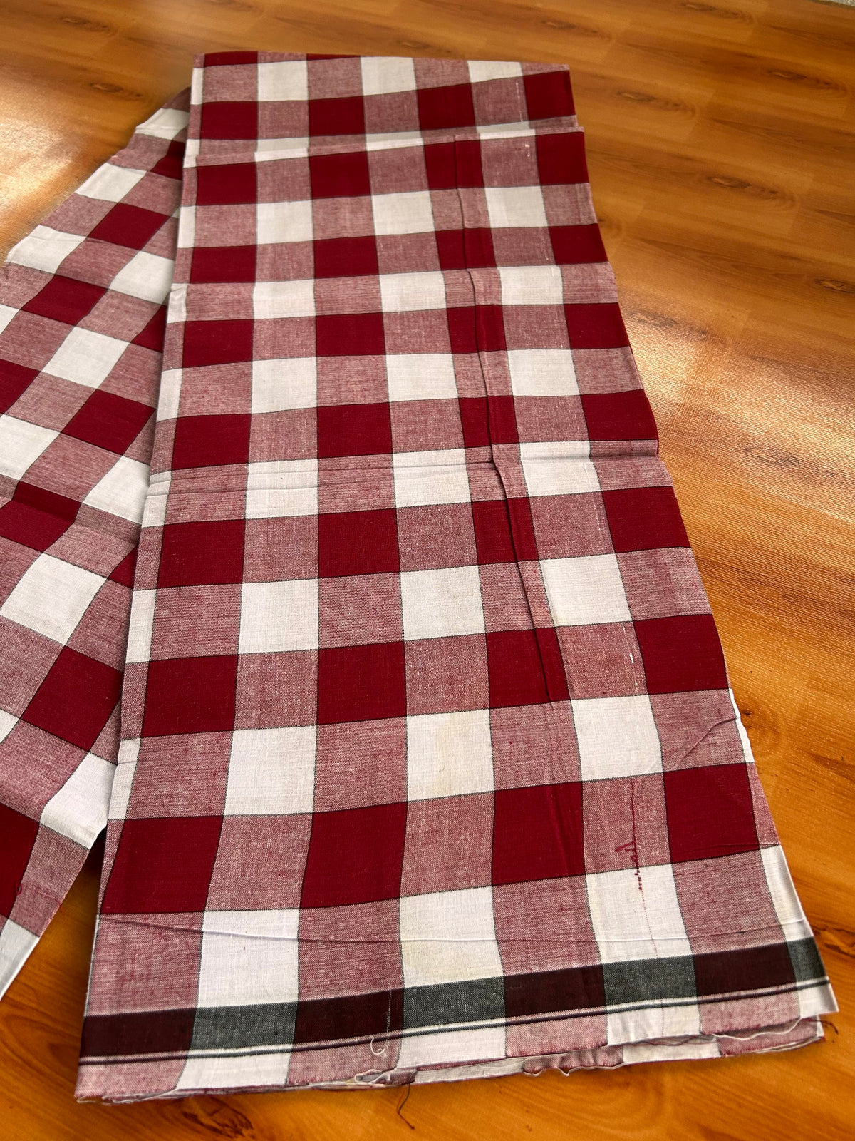 Premium Kathar Type Mund Pure cotton 40s - Kaitharikada Pulimood - Single Kaily / Lungi - 1 inch Black & White Border with White & Red Check body (2 meter / 4 muzham) - 9 KK8090 MUT