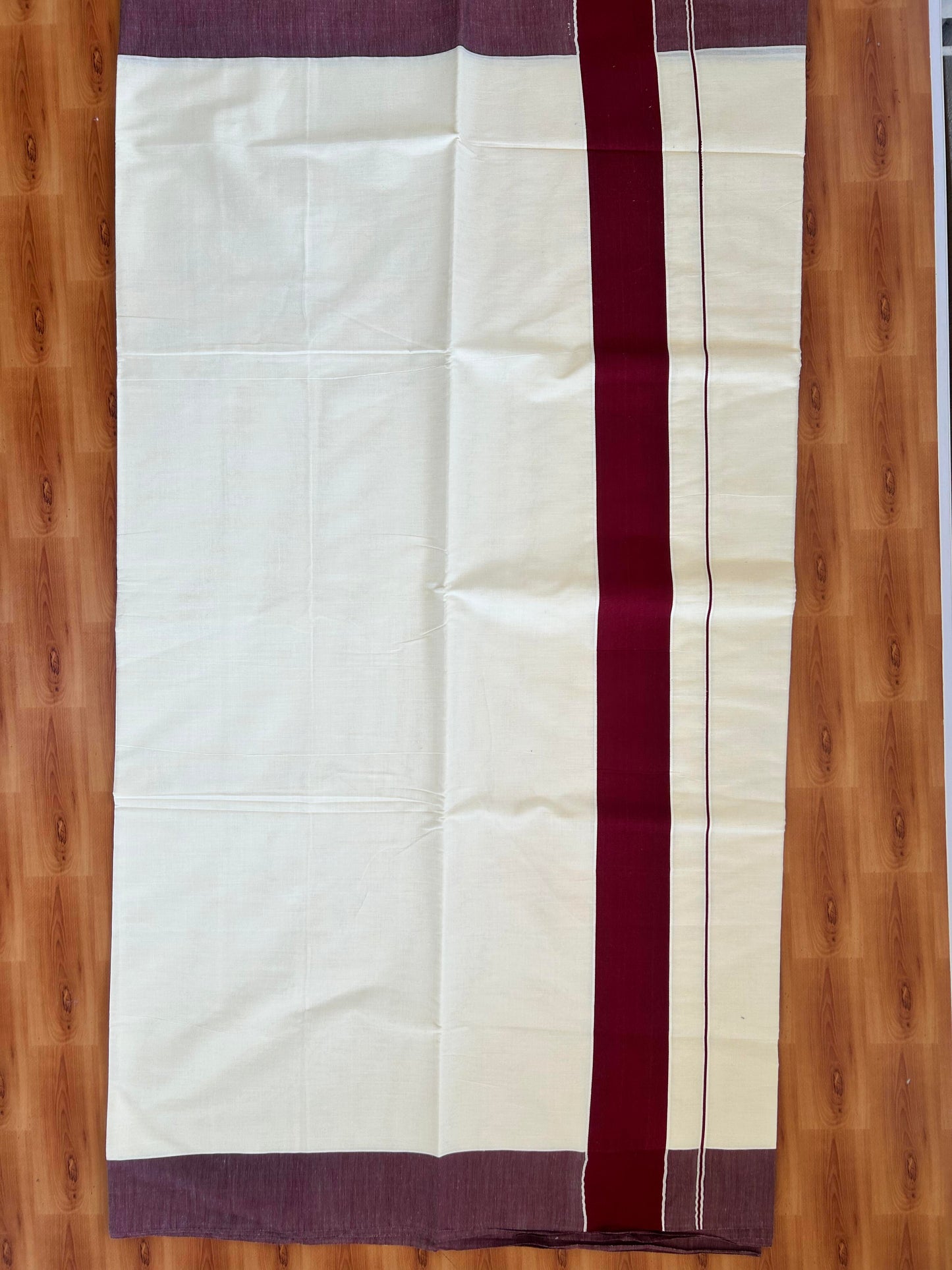 25% Discount! Kaitharikada Kerala Traditional Saree Off white- Mixed Cotton Saree - 3 Inch  Pallu - Maroon Kara - 45 KK7000 PMC