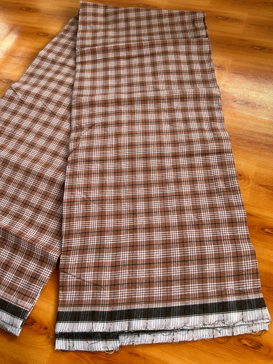 Premium Kathar Type Mund Pure cotton 40s - Kaitharikada Pulimood - Single Kaily / Lungi - 1 inch Black & White Border with White & Brown Check body (2 meter / 4 muzham) - 10 KK8090 MUT
