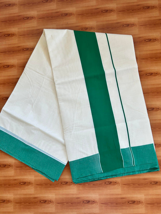 25% Discount! Kaitharikada Kerala Traditional Saree Off white- Mixed Cotton Saree - 3.25 Inch  Pallu - Green Kara - 42 KK7000 PMC