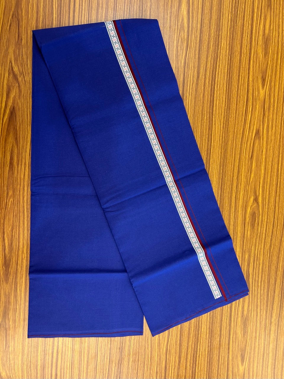 39% Discount! Kaitharikada - Pure Cotton - Single Kaily / Lungi - 0.75 inch Dark Maroon & Multi colour Pattern Printed kara with Dark Royal Blue colour body (2 meter / 4 muzham) - 32 KK8035 GAN