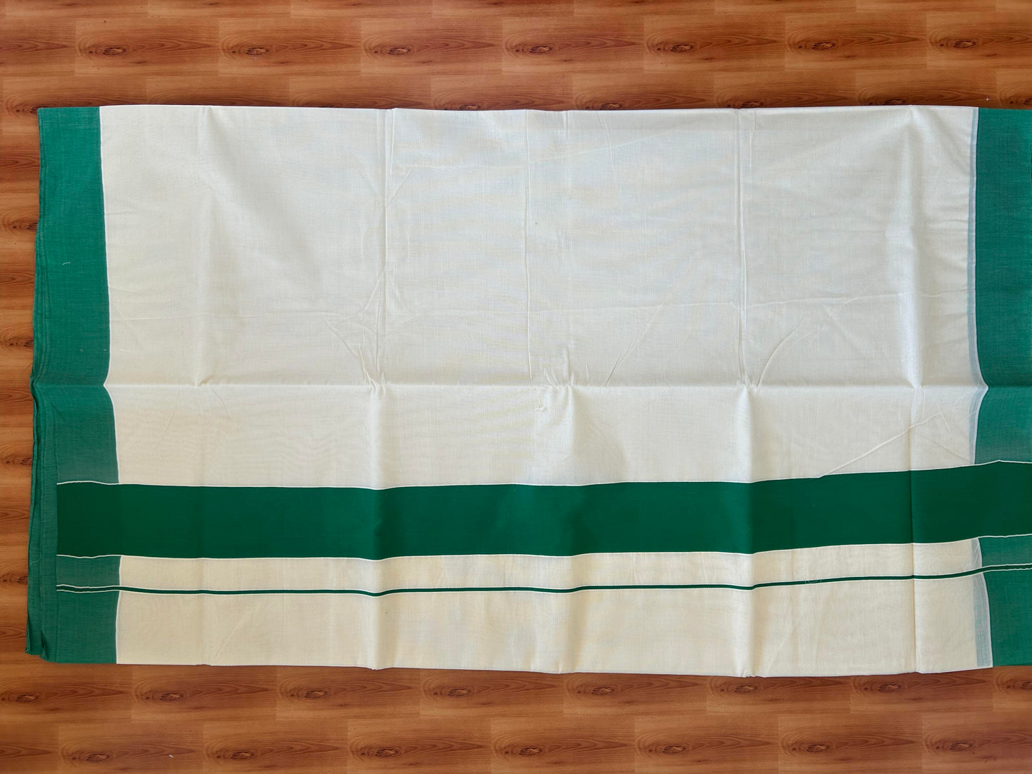 25% Discount! Kaitharikada Kerala Traditional Saree Off white- Mixed Cotton Saree - 3.25 Inch  Pallu - Green Kara - 42 KK7000 PMC