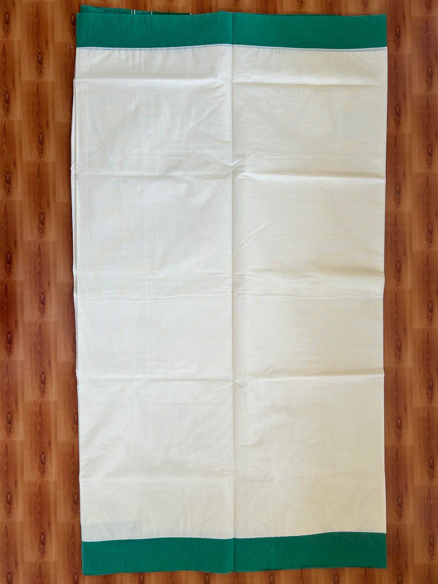 25% Discount! Kaitharikada Kerala Traditional Saree Off white- Mixed Cotton Saree - 3.25 Inch  Pallu - Green Kara - 42 KK7000 PMC