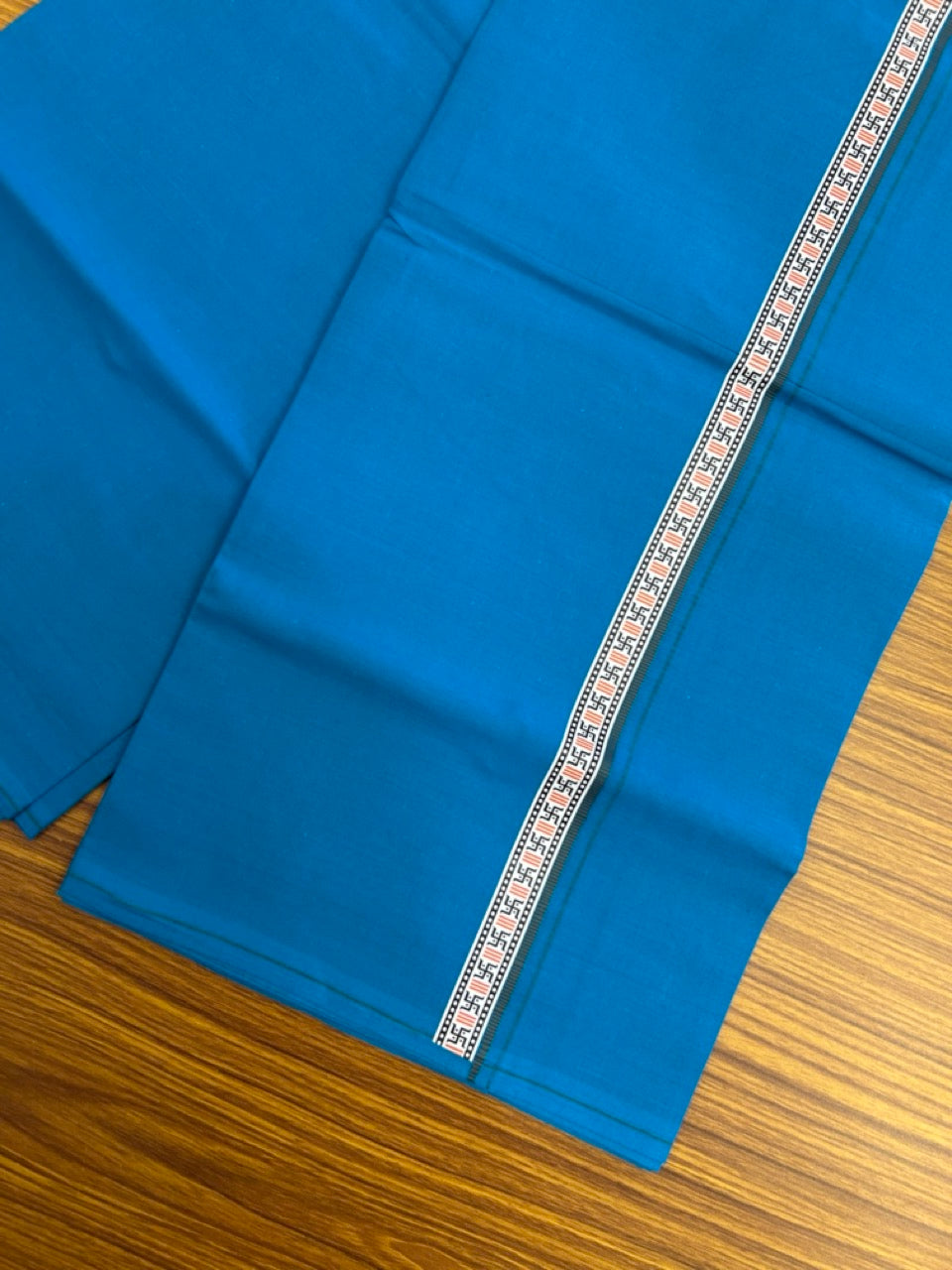 39% Discount! Kaitharikada - Pure Cotton - Single Kaily / Lungi - 0.75 inch Ash Grey & Multi colour Pattern Printed kara with Sapphire Blue colour body (2 meter / 4 muzham) - 24  KK8035 GAN