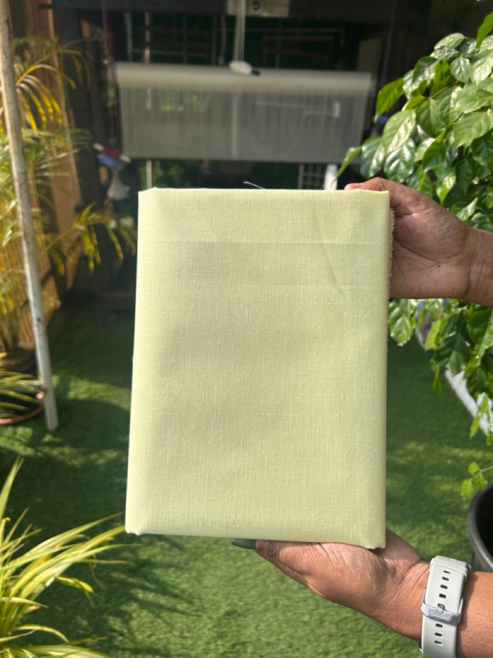 NEW! Kaitharikada - LINEN TOUCH (cotton) Shirt Material - Light Yellow 200x150(cm) (₹ 300 per meter) - 4KK7005MKS
