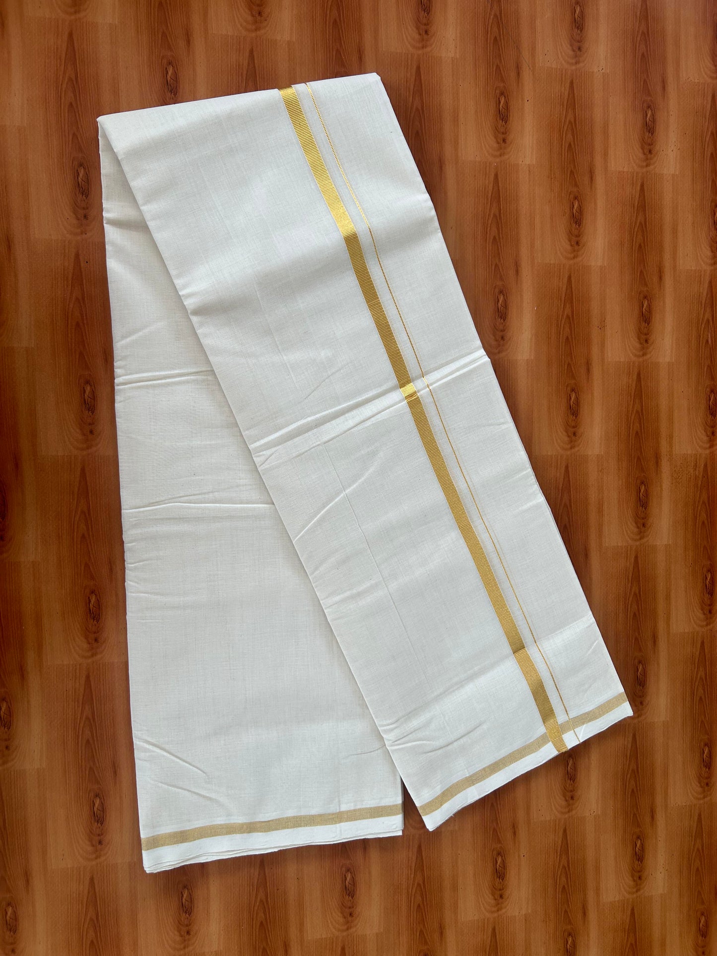 25% Discount ! KaithariKada Handloom Millpaav - Kerala Handloom - 100% Pure Cotton Off White (Unbleached) Double Mundu/Dhoti - 80x90 - 0.5 inch Gold Kara 3.60 mtr (8 Muzham) - 31 KK5386 RAM