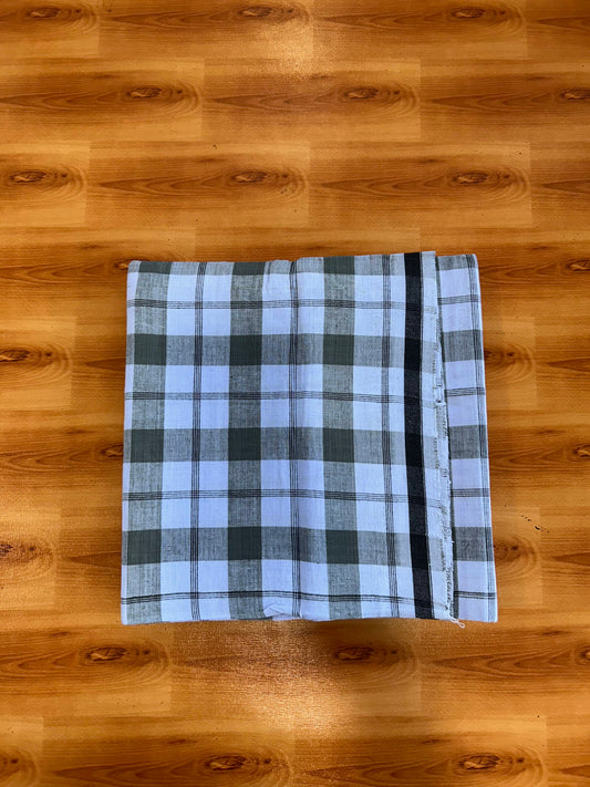 Premium Kathar Type Mund Pure cotton 40s - Kaitharikada Pulimood - Single Kaily / Lungi - 1 inch Black & White Border with White & Ash Grey Check body (2 meter / 4 muzham) - 16 KK8090 MUT