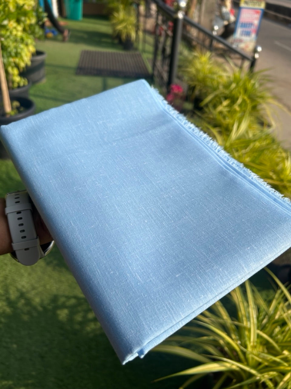 NEW! Kaitharikada - LINEN TOUCH (cotton) Shirt Material - Baby blue 200x150(cm) (₹ 300 per meter) - 1KK7005MKS