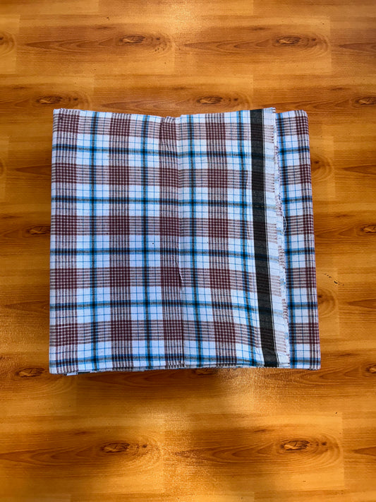 Premium Kathar Type Mund Pure cotton 40s - Kaitharikada Pulimood - Single Kaily / Lungi - 1 inch Black & White Border with Blue & Maroon Check body (2 meter / 4 muzham) - 18 KK8090 MUT